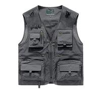 Hdhdeueh Gilet tactique pour homme avec poches pour la randonnée, la pêche - Gilet cargo en maille sans manches, Gris foncé 9, 3XL