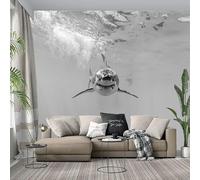 HDHGKYY auto-adhésif pvc3D mural gris blanc requin animal photo papier peint chambre salon canapé tv fond décoration murale papier peint