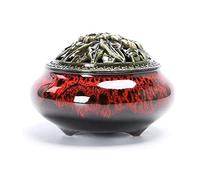 HDICUHNANU Brûleur d'encens Chinois Brûleurs D'encens en Céramique Portable Porcelaine Encensoir Bouddhisme Porte-encens Maison Thé Yoga Studio Porte-encens(Rot)