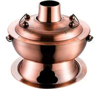 HDICUHNANU Shabu Hot Pot Casserole à Soupe Vieux Pékin Acier Inoxydable Marmite en Bois Charbon De Ménage Shabu Pot Extérieur Chauffage Rapide(Brass,30cm)