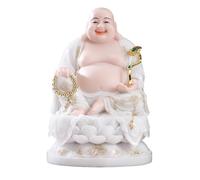 HDICUHNANU Statue de Bouddha en Méditation Thaïlande Statue De Bouddha Riant en Porcelaine Blanche, Grand Ventre, Maitreya, Méditation, Paix, Harmonie, pour La Décoration Maison la Terrasse(19in)