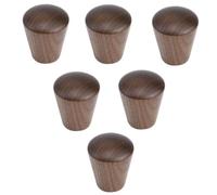 HDJNal Lot de 6 boutons d'armoire en bois de noyer - Boutons de tiroir en forme de cône, poignées d'armoire de cuisine en bois naturel, 2,2 x 2,2 cm