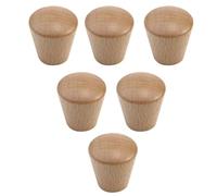 HDJNal Lot de 6 boutons d'armoire en bois de noyer en forme de cône, poignées de tiroir, de commode, pour cuisine, finition naturelle, 2,2 x 2,2 cm