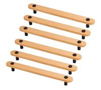 HDJNal Lot de 6 poignées de tiroir en bois naturel avec pieds noirs mats de style japonais pour cuisine et chambre à coucher Distance entre les trous 192 mm