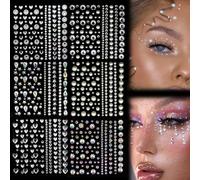 HDKAJL 900PCS Strass Autocollant Visage - Stickers Strass Maquillage pour Carnaval Festival, Autocollants DIY pour Visage Yeux Artisanat