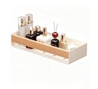 HDkxbf Étagère Murale Salle de Bain sans perçage, Rangement Douche Acier Carbone Aspect Bois, Organisateur Mural avec Rebord Anti-Chute, bac Amovible Lavable, pour Salle de Bain, Cuisine(White,40CM)