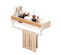 HDkxbf Étagère Murale Salle de Bain sans perçage, Rangement Douche Acier Carbone Aspect Bois, Organisateur Mural avec Rebord Anti-Chute, bac Amovible Lavable, pour Salle de Bain, Cuisine(White,60CM)