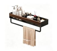 HDkxbf Étagère Murale Salle de Bain sans perçage, Rangement Douche Acier Carbone Aspect Bois, Organisateur Mural avec Rebord Anti-Chute, bac Amovible Lavable, pour Salle de Bain, Cuisine(Black,40CM)
