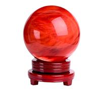 HDKYSWBUEJ Red Crystal Ball Sphere Melting Quartz Gemstone with Stand,Polished Carved Stone Figurine for Office Desk Top Home Decor Feng Shui,8cm/3.1in