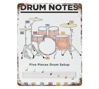 HDKYSWBUEJ Retro Drum Notes Chart on Distressed Tin Metal Sign Vintage Music Theory Art for Drummers Garage Band Room Decor 8 X 12 Inch