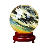 HDKYSWBUEJ Yellow Smelt Quartz Crystal Ball with Wooden Stand for, Polished Orb Sphere for Feng Shui, Scrying,Magic,Home Decor,180mm/7.1in