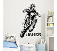 HDLOVE Autocollant Mural Motocross Personnalisé, Autocollant Vinyle Moto Tout-Terrain avec Nom Personnalisé, Art Moto Sport Extrême for Chambre De Garçon, Décoration Murale Autocollante(64x56cm)