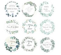 HDLOVE Etiquettes Autocollantes Personnalisées Mariage Et Baptême | Ronde 4cm | Stickers Personnalisés/Eucalyptus Et Feuilles Vertes， Personnalisés avec Nom Et Date for Cadeaux De Fête De Mariage