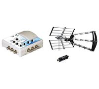 HDME Kit Antenne d'extérieure/intérieure, 4G / 5G Trinappe - 40dB + Amplificateur TV TNT Intérieur - 6 Sorties, Filtre 4G / 5G