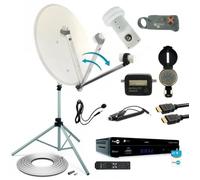 HDME Kit Parabole acier 60cm bras repliable + Récepteur FRANSAT + LNB Single + Câble Coaxial + Trepied + dénudeur