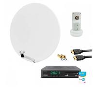 HDME KIT PARABOLE SATELLITE FIBRE BLANCHE 85CM + LNB SINGLE + RÉCEPTEUR TV FRANSAT AVEC CARTE