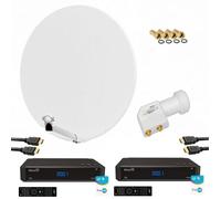 HDME KIT PARABOLE SATELLITE FIBRE BLANCHE 85CM + LNB TWIN + 2X RÉCEPTEURS TV FRANSAT AVEC CARTE