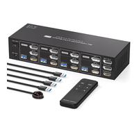 Hdmi+2 Displayport Kvm Switch 4 Pc 3 Monitors 8K60Hz 4K144Hz Commutateurs Kvm Usb Pour 4 Pc Partager 3 Écran Et 1 Jeu De Clavier Et De Souris Support Du Mode Étendu Télécommande Ir[HUB6110152]