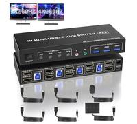 HDMI KVM Switch 4 PC 2 Monitor, Simulation EDID, Dual Monitor 4K@60Hz Commutateur KVM pour 4 Ordinateurs Partagent 2 Écrans et Sortie Microphone Audio et 3 Périphériques USB 3.0 pour Clavier Souris