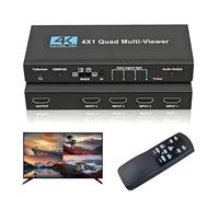 HDMI Multi-Viewer 4 x 1, commutateur sans couture 4 en 1 sortie, commutateur multi-visionneuse quadruple avec télécommande infrarouge, prend en charge 4K 30 Hz, 1080p @ 60 Hz, 5 modes d'affichage