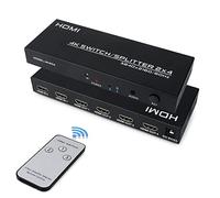 HDMI Switch Splitter 2 in 4 Out, Commutateur HDMI Répartiteur avec Télécommande & SPDIF Audio Out, Prend en Charge 4K@60Hz HDCP2.2 HDR, pour Monitor PC PS4 TV Laptop Xbox
