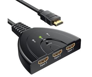 HDMI Switch, ZISONIX Switch HDMI 3 Ports Commutateur HDMI Sélecteur Splitter Manuel | 3 Entrées à 1 Sortie HDMI Switcher | Full HD 4K / 3D Pris en Charge avec Un Câble Haute Vitesse
