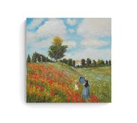 HDMINE Impression sur toile Claude Monet (champ de coquelicots) - Décoration murale pour salon, chambre à coucher - 50 x 50 cm