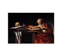 HDMINE Poster Caravage Œuvre de peintre (écriture de Saint Jérôme) - Art mural cool - Impression sur toile à suspendre - Idée cadeau - 60 x 90 cm