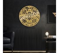 HDMOZUYT Calendrier aztèque en métal, décoration Murale en Pierre Solaire aztèque, Art Suspendu inspiré du Calendrier Maya, décoration Mexicaine Ancienne pour Salon, Chambre ou cheminée (doré, 61 cm