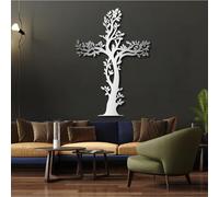 HDMOZUYT Croix de Jésus en métal, décoration Murale en Forme de Branche d'arbre, Croix chrétienne, décoration Murale en métal, pour Salon, Chambre, Bureau, église (Argent 120×83 cm / 47×33 po)