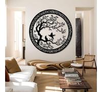HDMOZUYT Décoration Murale en métal Arbre de Vie Celtique, Décoration Murale Arbre et Oiseau, Décoration Murale Arbres, Décoration Murale Ronde Nature pour Salon, Chambre, Bureau (Noir 80 x 79 cm)
