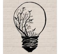 HDMOZUYT Décoration Murale en métal représentant Une Ampoule et Un Arbre Nu, Silhouette Naturelle avec Oiseaux en vol, Inspiration Moderne pour Le Salon ou Le Bureau, pour Une Pendaison