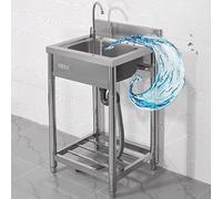 HDMOZUYT Évier à linge utilitaire de camping évier de cuisine à cuve unique évier extérieur en acier inoxydable lavabo de garage arrière-cour évier utilitaire avec crochet de tuyau Ortable (couleur