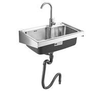HDMOZUYT Lavabo mural en acier inoxydable, lavabo d'extérieur avec robinet, évier de cuisine commercial, petit lavabo (couleur : chaud + froid, taille : 48 x 35 cm) (froid 38 x 3 cm)