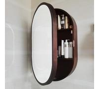 HDMOZUYT Miroir de Salle de Bain à LED 50 x 80 cm avec Meuble de Rangement et éclairage - Rabattable à 180° - Armoire à Pharmacie Murale Ovale en Bois (Noyer LED) (Noyer 50 x 80 cm)