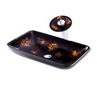 HDMOZUYT Salle de bains Art Verre Trempé Évier Vanity Above Au-dessus du comptoir Bol de lavabo de toilette avec robinet cascade et drain combo rétractable, C (C)