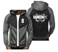 HDOEHLXF Cardigan À Capuche Pour Homme Imprimé Rainbow Six Siege Sweat Shirt Décontracté Doudoune Pull Patchwork Haut À Capuche Zippé Vêtements De Sport D'extérieur-Dark Gray||3x_l