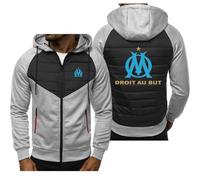 HDOEHLXF Sweats À Capuche Et Vestes De Sport Pour Hommes Imprimé P.D.Marseille Pull Patchwork En Duvet Fermeture Éclair Intégrale Survêtement Décontracté Vêtements-Gray||3x_l