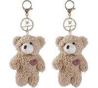 HDouii Lot de 2 mini porte-clés en peluche avec ours marron, cœur rose, en coton doux, pour bricolage, accessoires de voiture