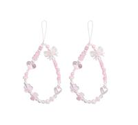 HDouii Sangles de téléphone portable en acrylique rose avec perles anti-perte, pendentif en corde suspendue, cordon de poignet, breloques pour téléphone portable, boutons autocollants, accessoires