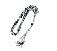 HDOYTXXM 33 perles faites à la main - Chapelet musulman - Verre fissuré - Tasbih - Avec pompon - Pour prière quotidienne et bracelet de prière de soins, Noir , taille unique