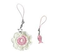 HDOYTXXM Beaux décors de gâteau au poisson Décorations en perles faites à la main pour femmes Bijoux de mode conviviaux Perles Téléphone Charme Alliage Fait à la main Porte-clés Ornement, b, taille