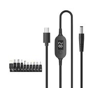 HDOYTXXM Câble d'alimentation de type C vers DC5525, tensions réglables 5 V, 9 V, 12 V, 15 V, 20 V, 28 V, avec affichage numérique pour basculer facilement plusieurs tensions