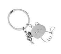 HDOYTXXM Chat Ornement Sac Accessoire de Sac à la Mode Pendentif Chat Élégant Texture Acier Inoxydable Convient aux Décorations de Maison Unique Porte-Clés Portable, Statuette en acier pour chaton