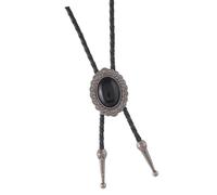 HDOYTXXM Collier Bolotie en cuir léger et réglable avec breloque en pierre noire antique occidentale pour tenue unisexe décontractée et de fête Bolotie sur le thème occidental avec accents en alliage