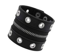 HDOYTXXM Élégant bracelet punk rock large en cuir synthétique souple avec crampons métalliques et fermeture éclair, large fermeture éclair, taille unique, comme décrit