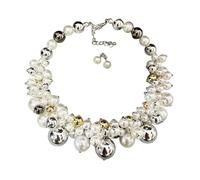 HDOYTXXM Ensemble collier et boucles d ' oreilles en fausses perles de vintage, chaîne de clavicule réglable pour une élégance quotidienne, chaîne de cou élégante en perles artificielles