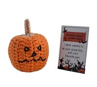 HDOYTXXM Jouet en forme de tête de citrouille en tricot de dessin animé avec cartes de motivation Halloween avec poupées à chapeau pour donner une décoration de collection