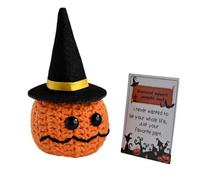 HDOYTXXM Jouet en forme de tête de citrouille en tricot de dessin animé avec cartes de motivation Halloween avec poupées à chapeau pour donner une décoration de collection