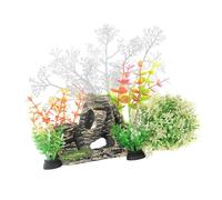 HDOYTXXM Lot de 7 décorations de paysage pour aquarium avec petites et grandes plantes en plastique et roches grottes pour aquariums de poissons vivants, plantes en plastique